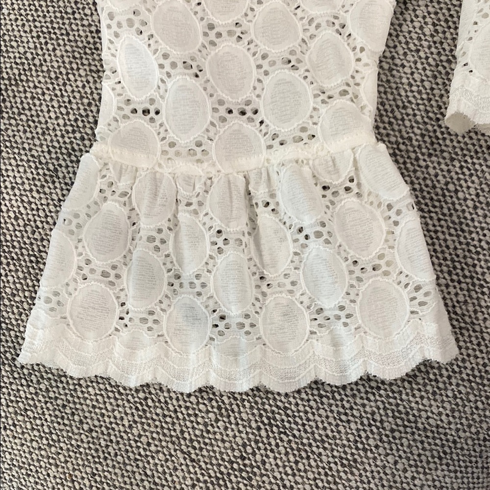 Lace Dress Shift Spring Bridal Balletcore 3/4 Sleeve Ruffle Cream White Lined XL - Picture 7 of 10
